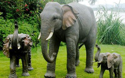 公園草坪玻璃鋼大型仿真動物大象雕塑