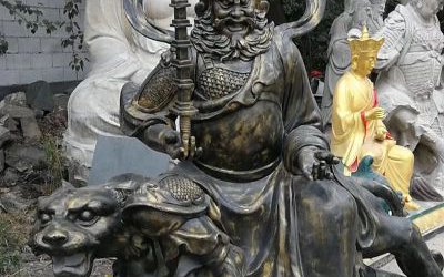 寺廟供奉玻璃鋼仿銅武財神雕塑
